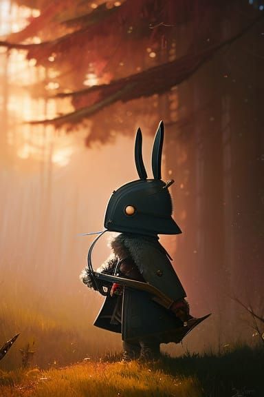 Cute Rabbit Knight in Traditional Armor