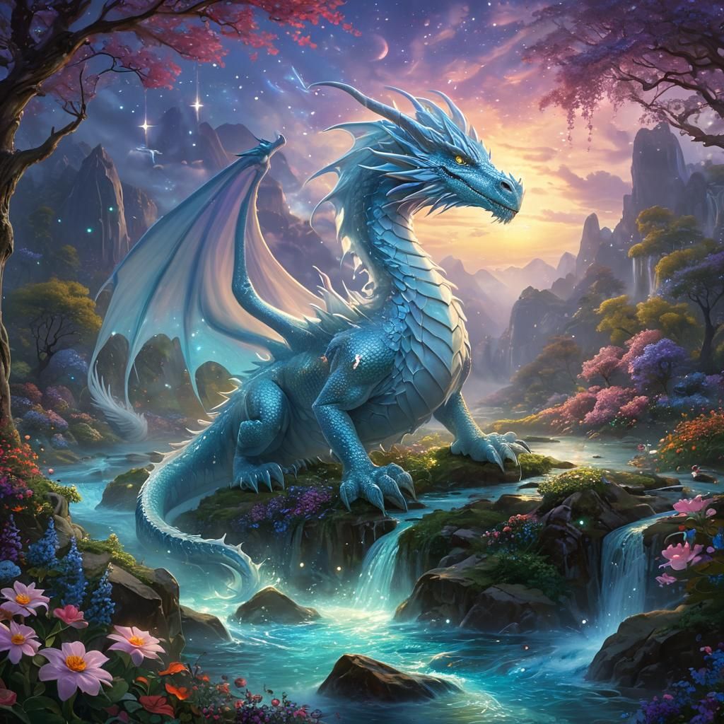 Translucent Dragon in Dreamy Fantasy Land