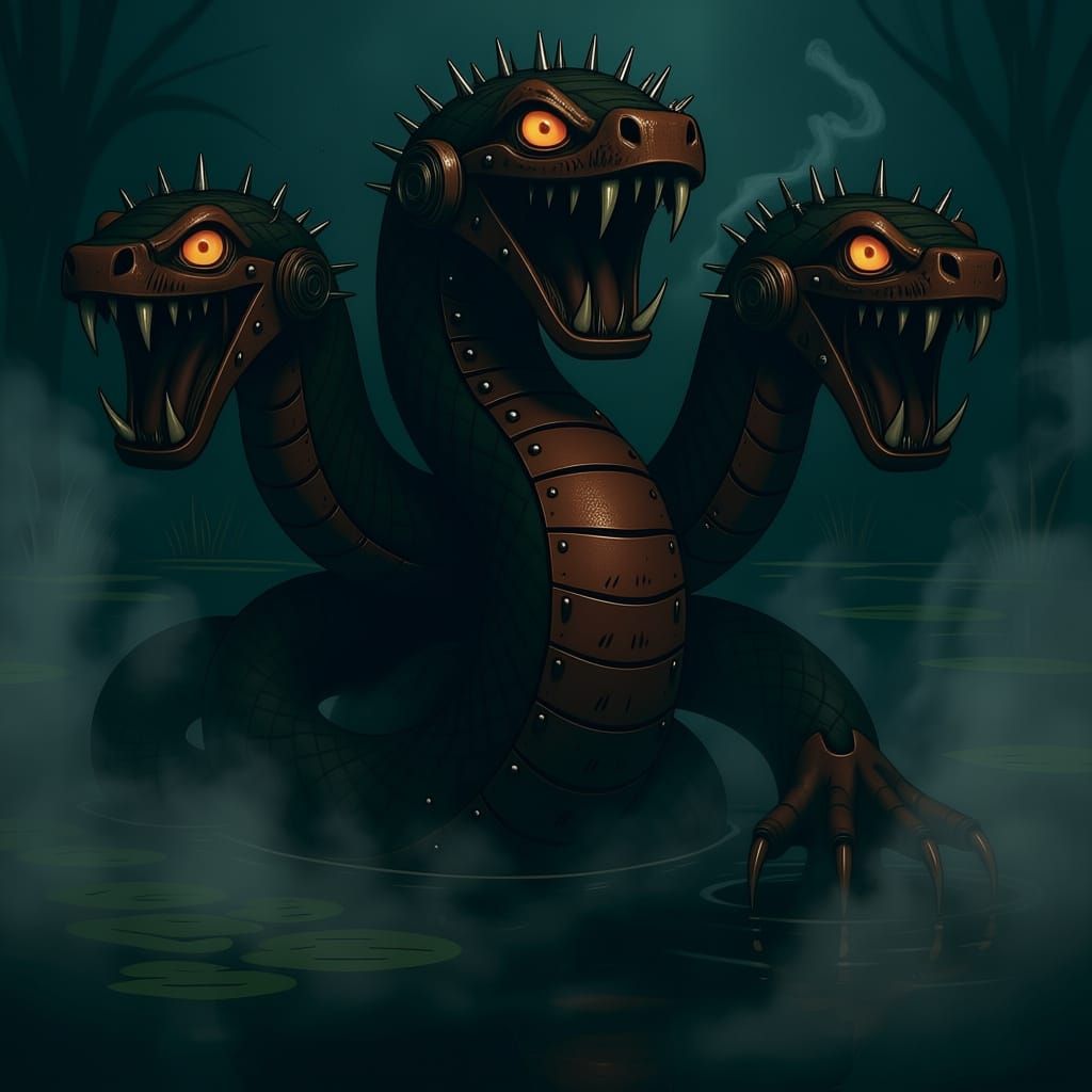 Mutated Three-Headed Giant Snake Monster Ready to Attack
