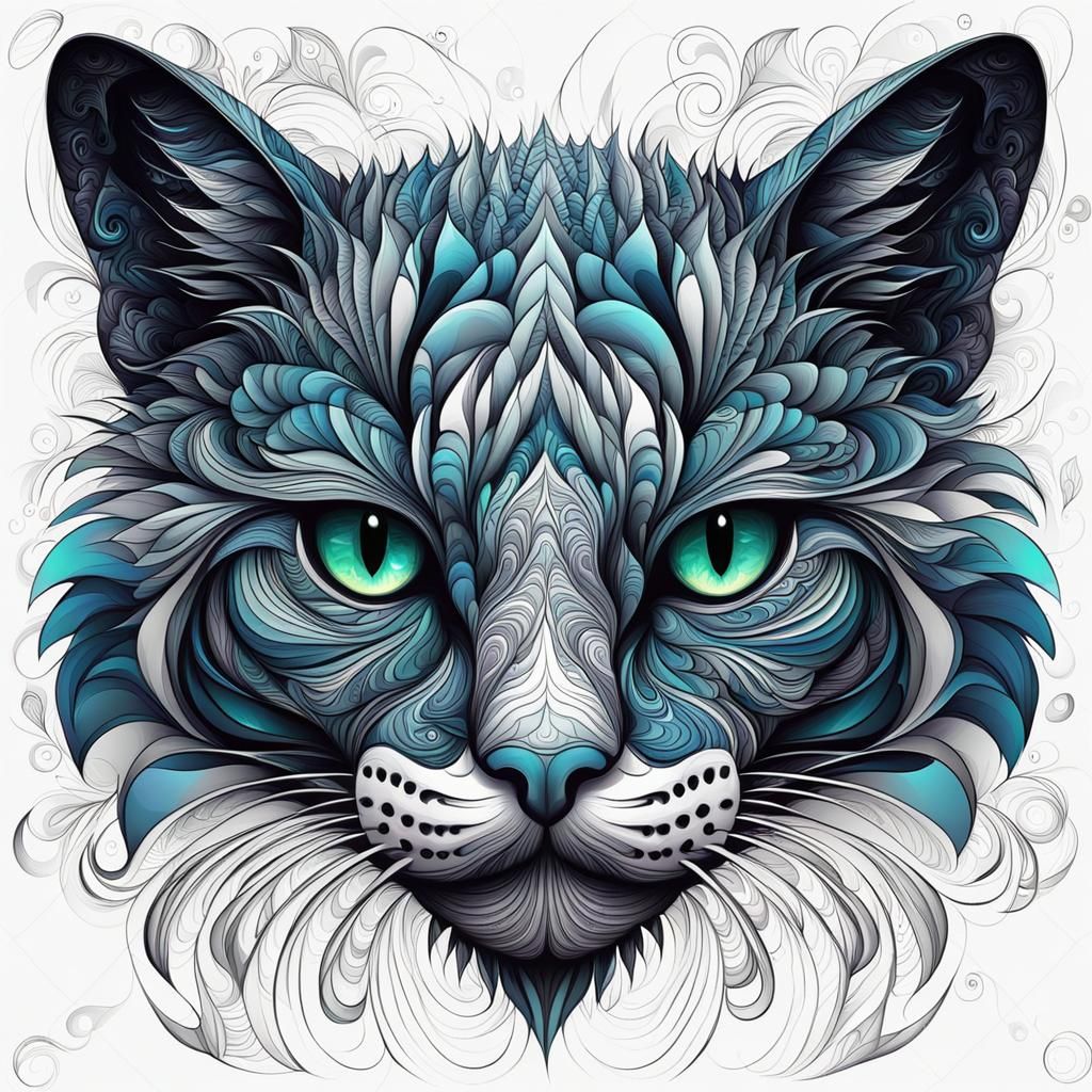 Majestic Cat Face in Abstract Fractal Art