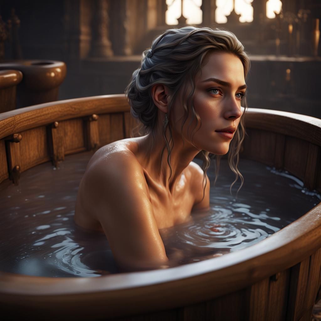 Medieval Woman Immersed in Warm Bath