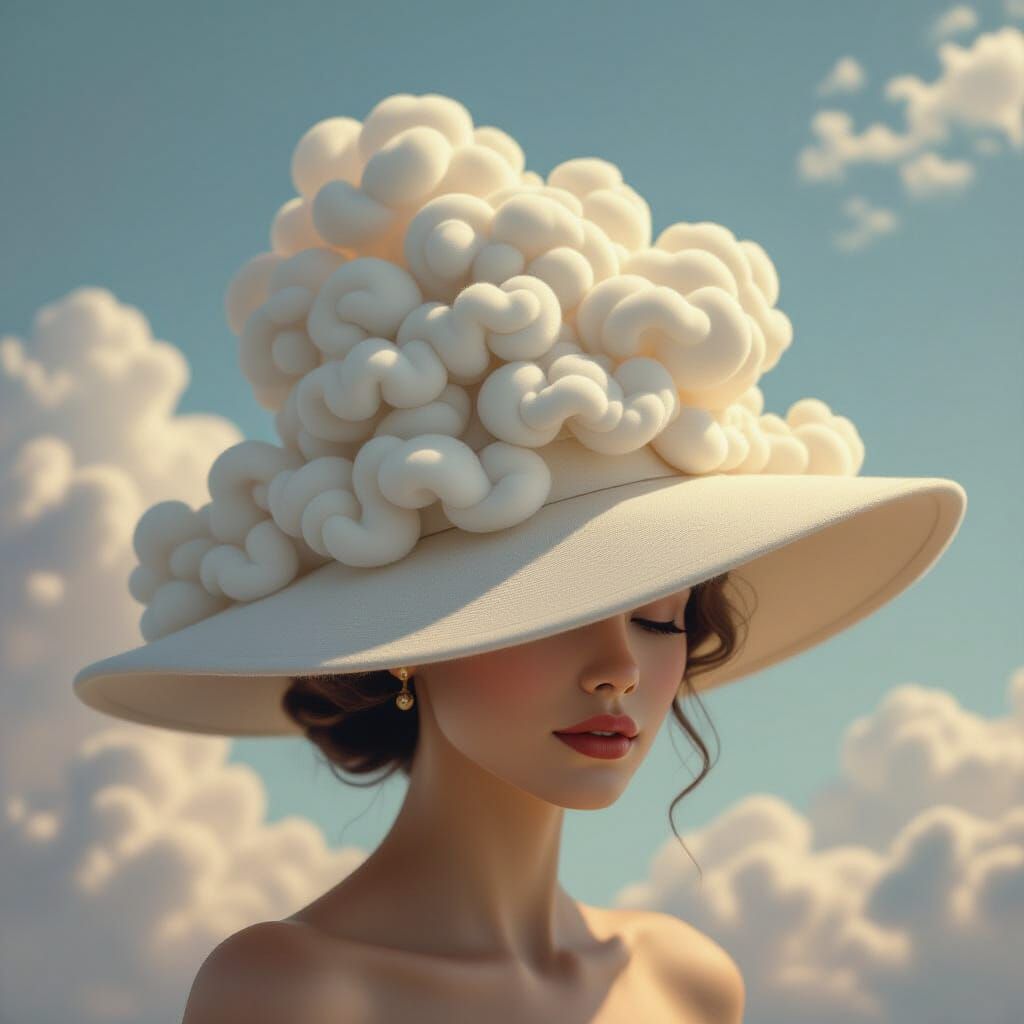 Whimsical Cloud Hat: Surrealist Dreamscape