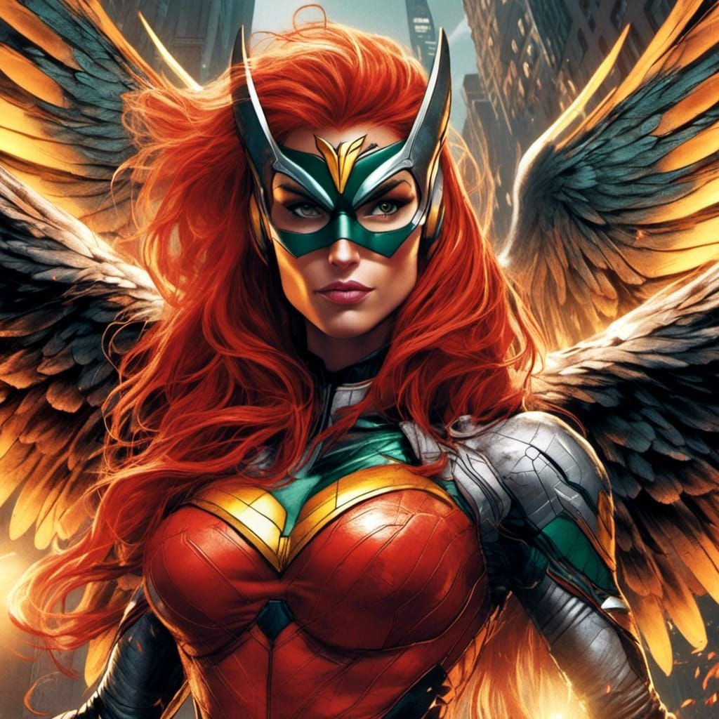 Hawkgirl Close-Up in Super Hyperrealism Style