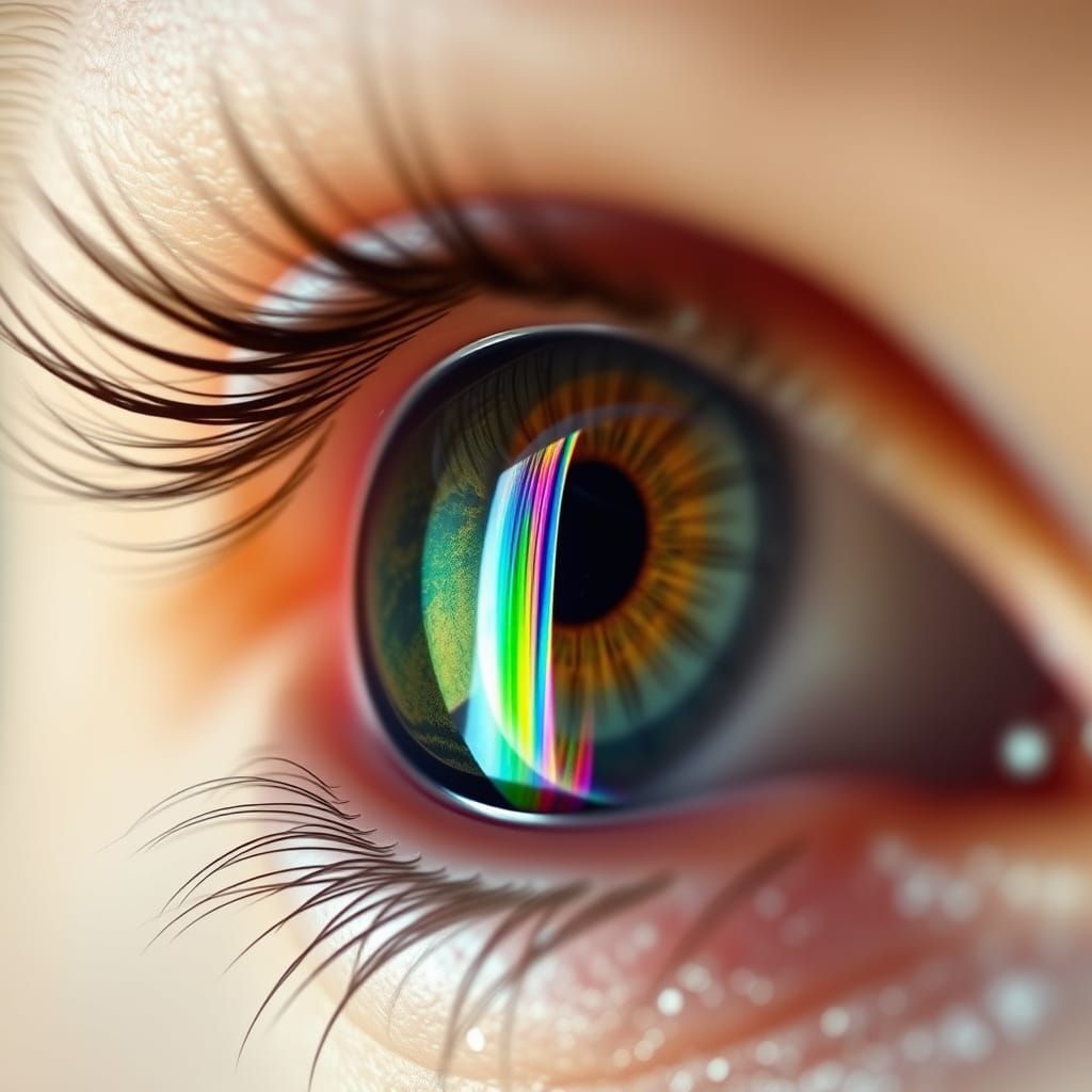 Rainbow Waterfall Reflected in Human Eye