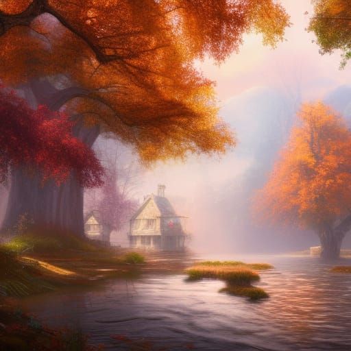 Peaceful Autumn Scene in Detailed Matte Painting Style