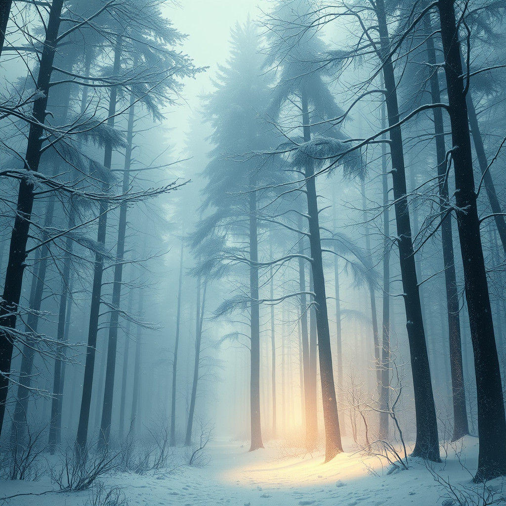 Ethereal Winter Woods in Dense Fog
