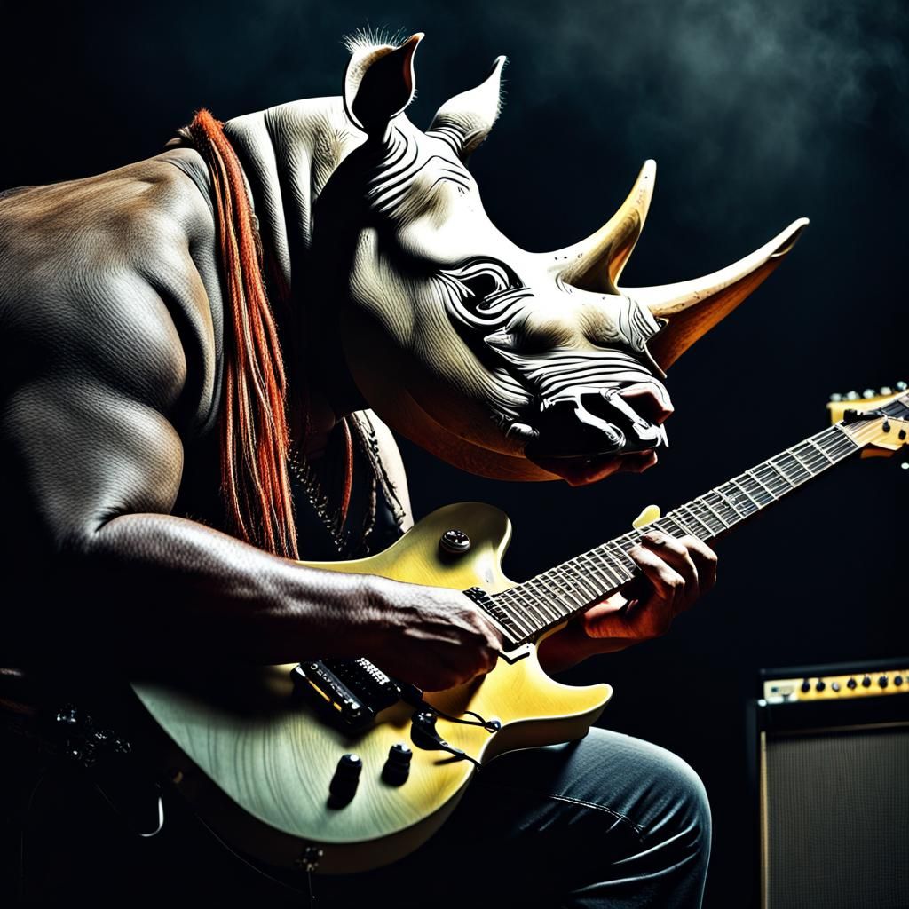 a rhino funk hair playing an electric guitar