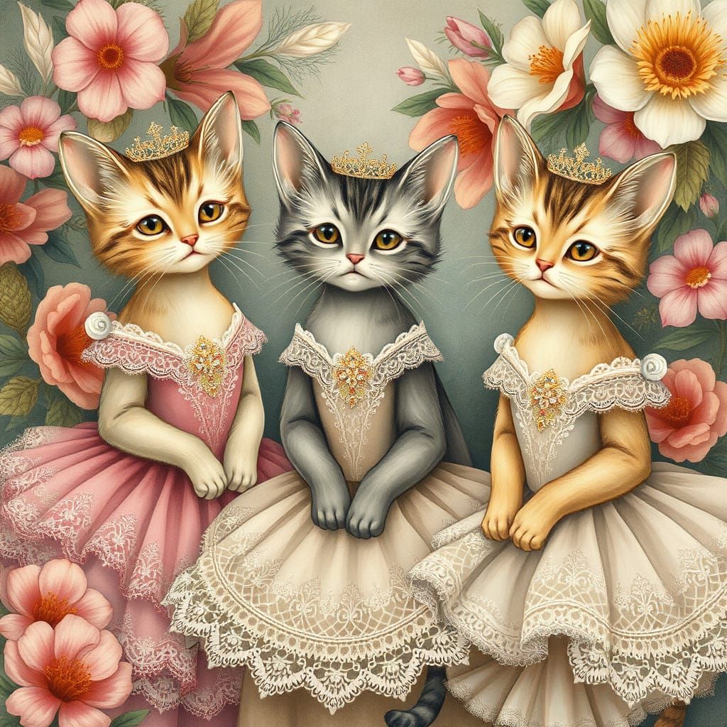 Whimsical Felines in Enchanted Florals