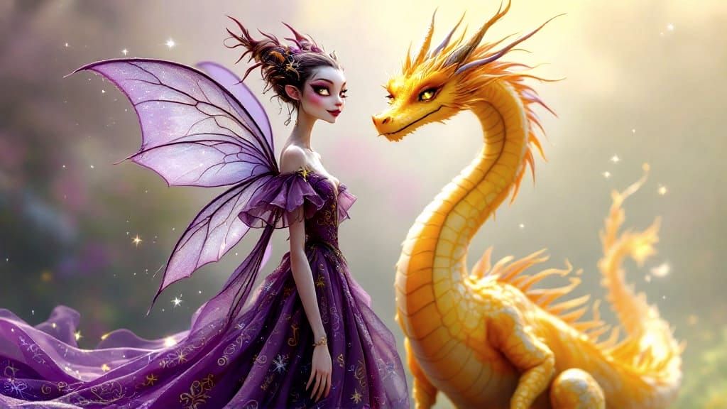 Whimsical Faerie and Dragon in Fantasy Art
