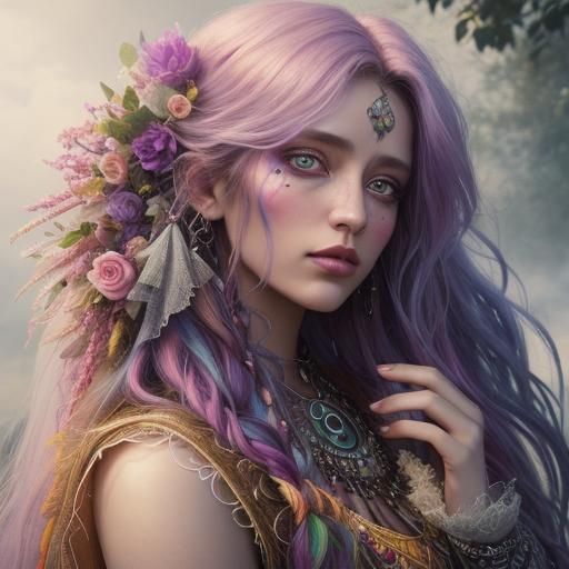 Druid's Romantic Kiss with Spectral Viking in Digital Art