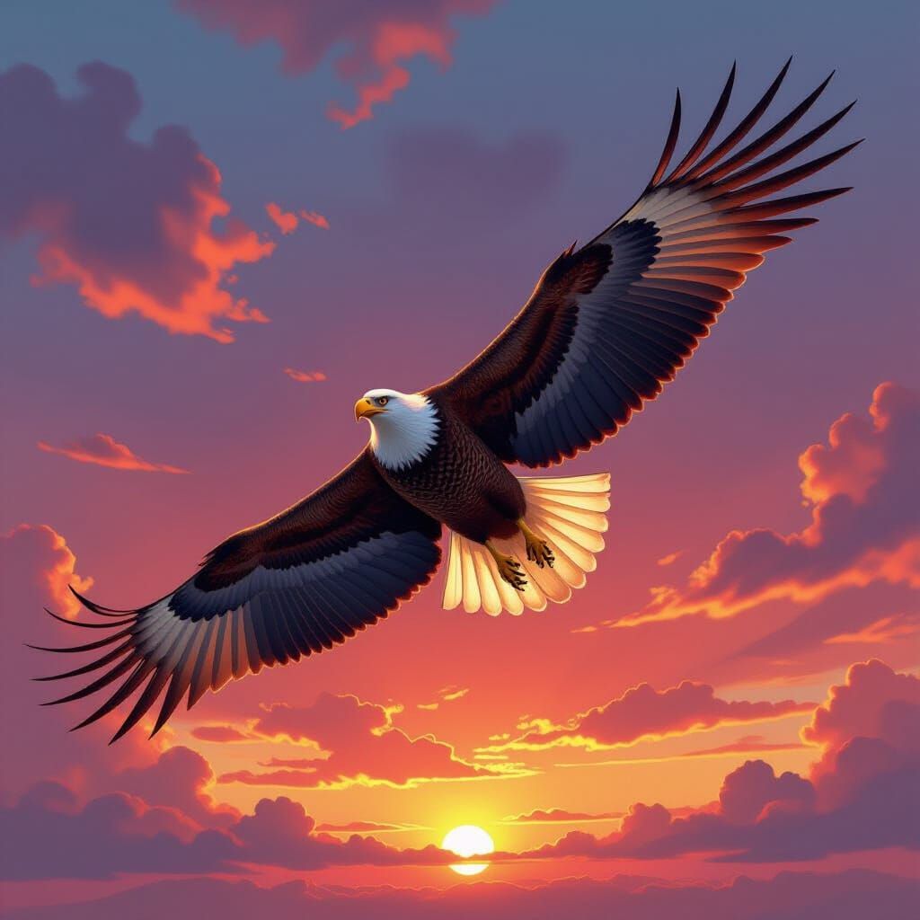 Giant Eagle in Flight at Sunset: Hyperrealistic Concept Art