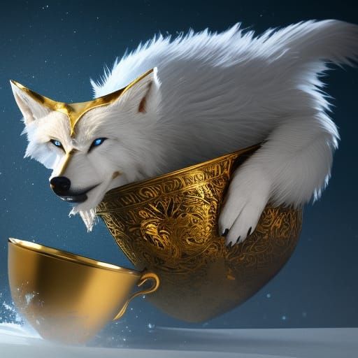 Elemental Wolf in Teacup: Detailed Matte Painting