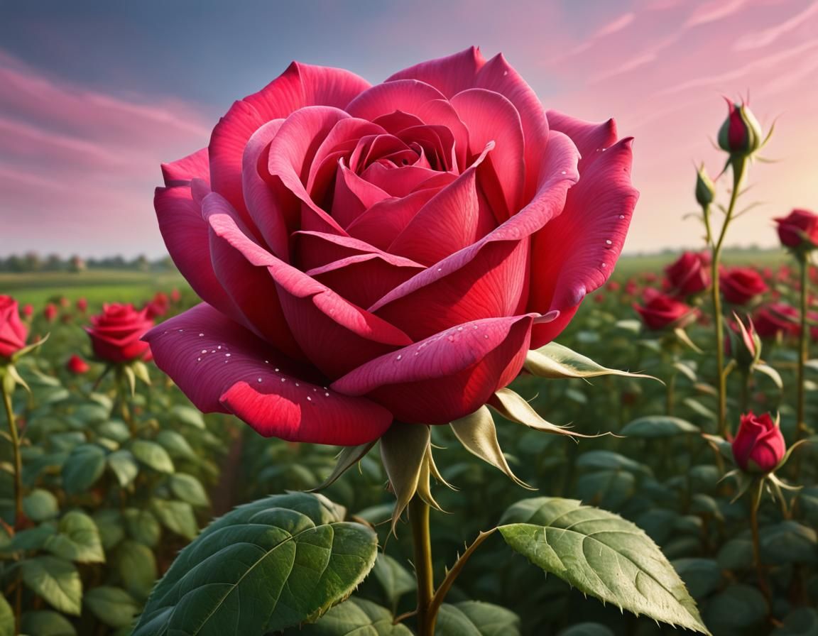 Laughing Red Rose in Hyperrealistic Action Painting