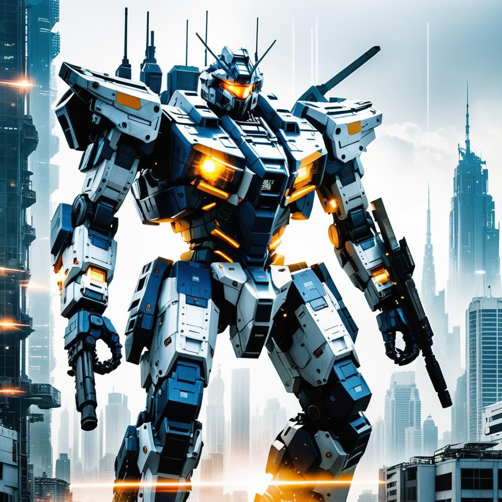 Armored Core Meets Cityscape in Stunning Double Exposure