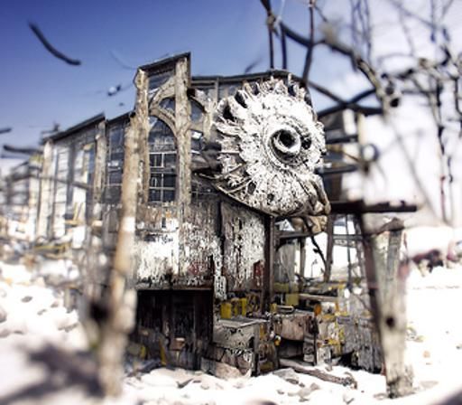 Creepy Owl Demons in Derelict Factory Interior