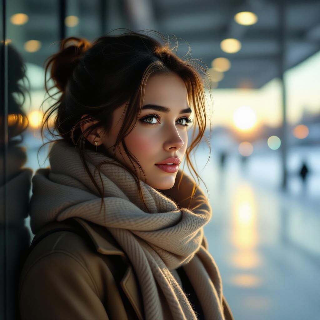 Woman Waiting in Golden Light, Introspective Mood