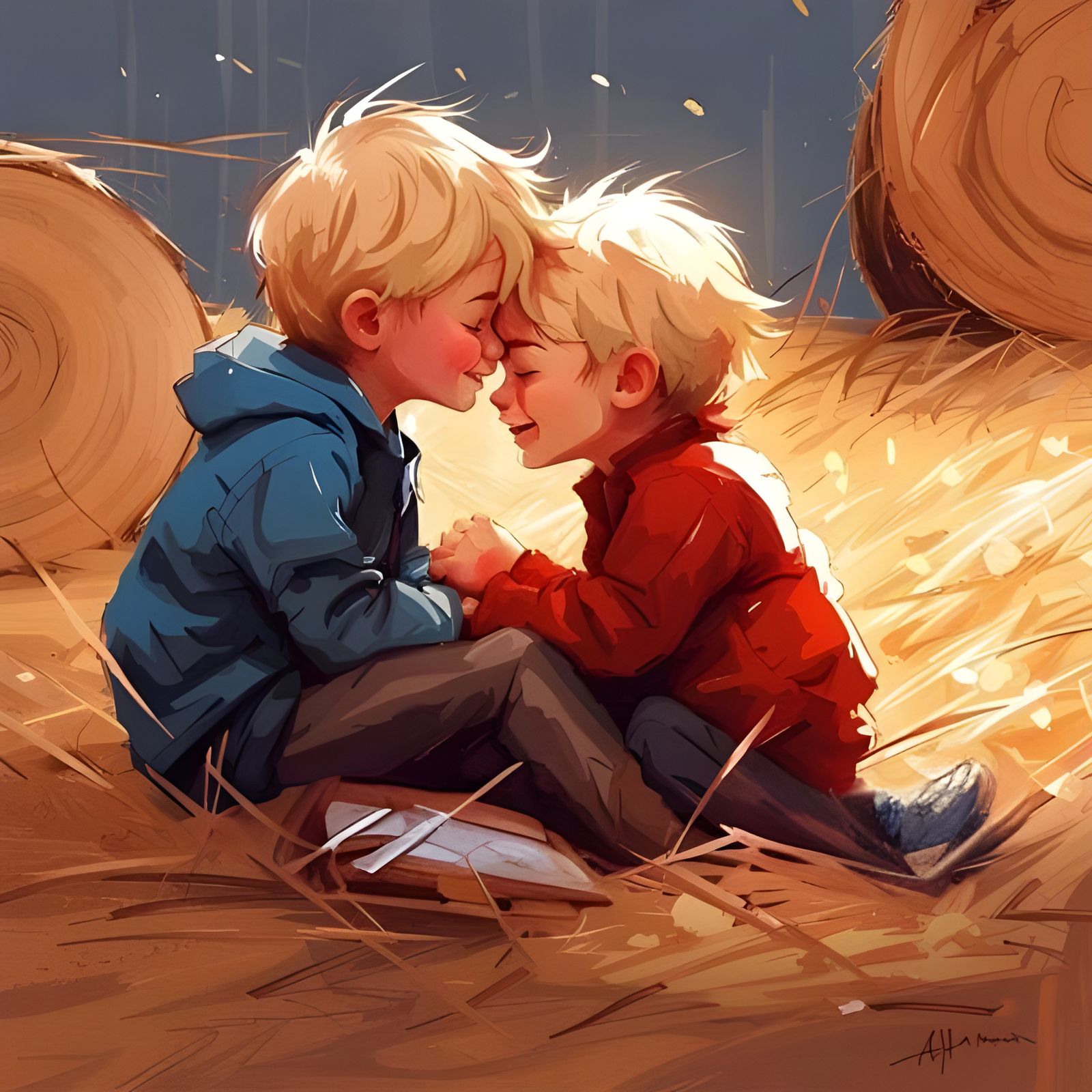 Boys Share a Heartfelt Embrace: Hyperdetailed Sketch