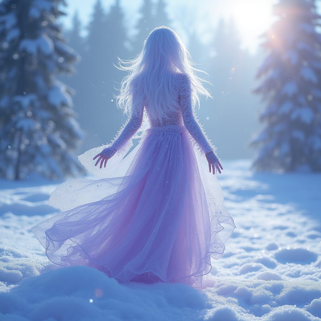 Icy Humanoid in Winter Wonderland: Violet Crystalscape