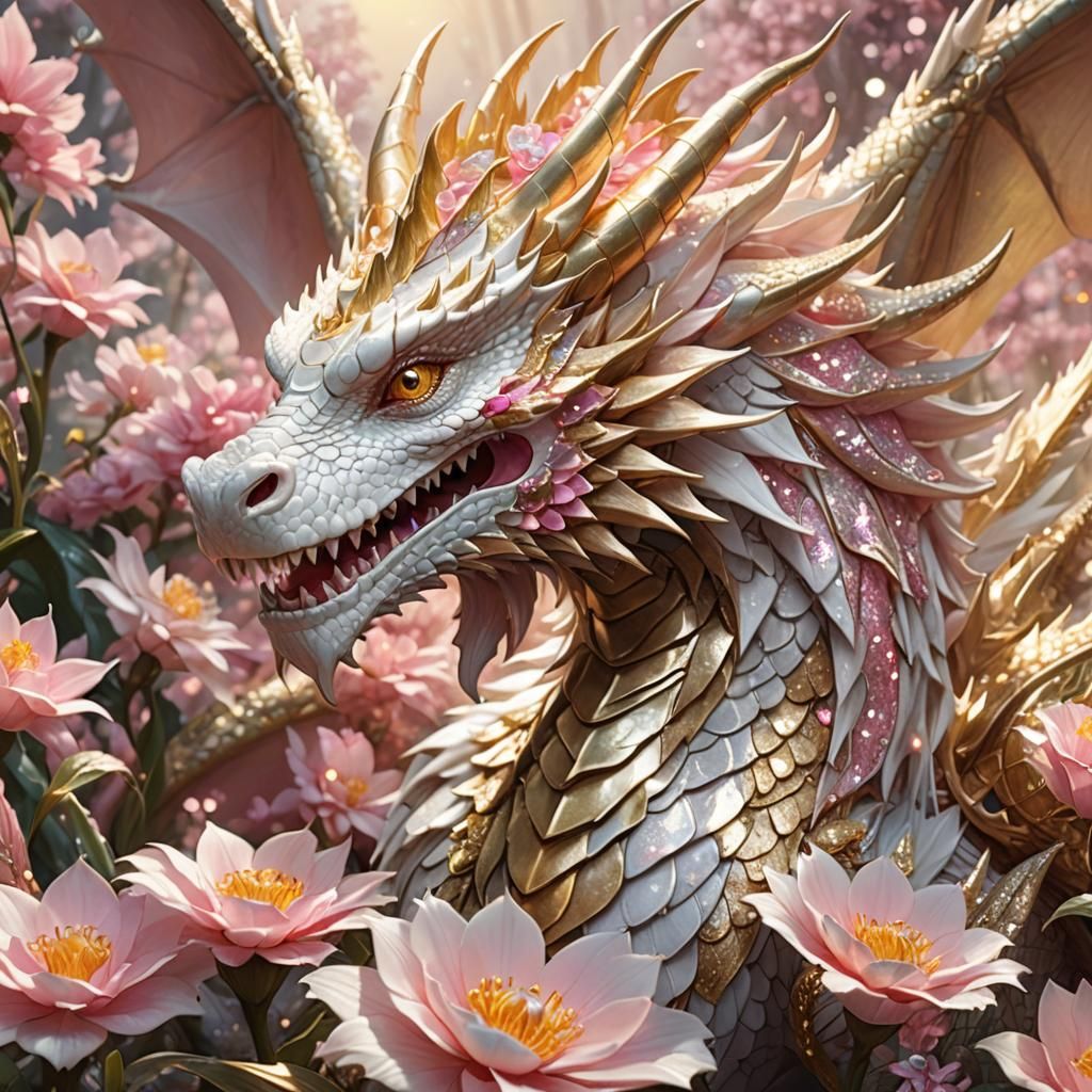 Glitter Dragon Picking Flower: Fantasy Concept Art
