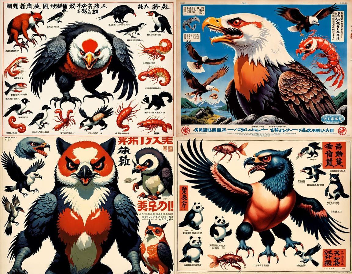 Bizarre 1970s Movie Poster of Japanese Crustacean Eagle Hybr...