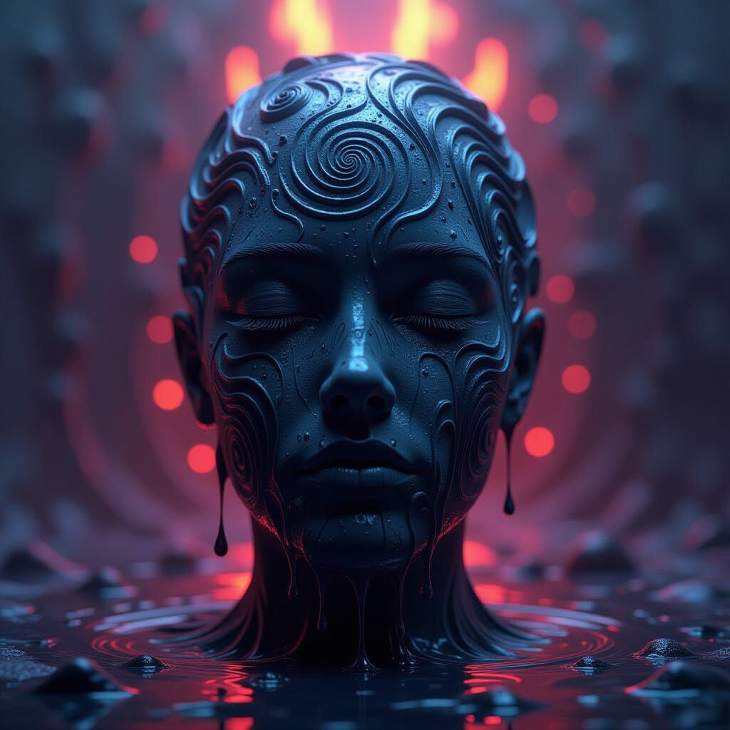 Ominous Melting Fractal Face in Digital Art Style