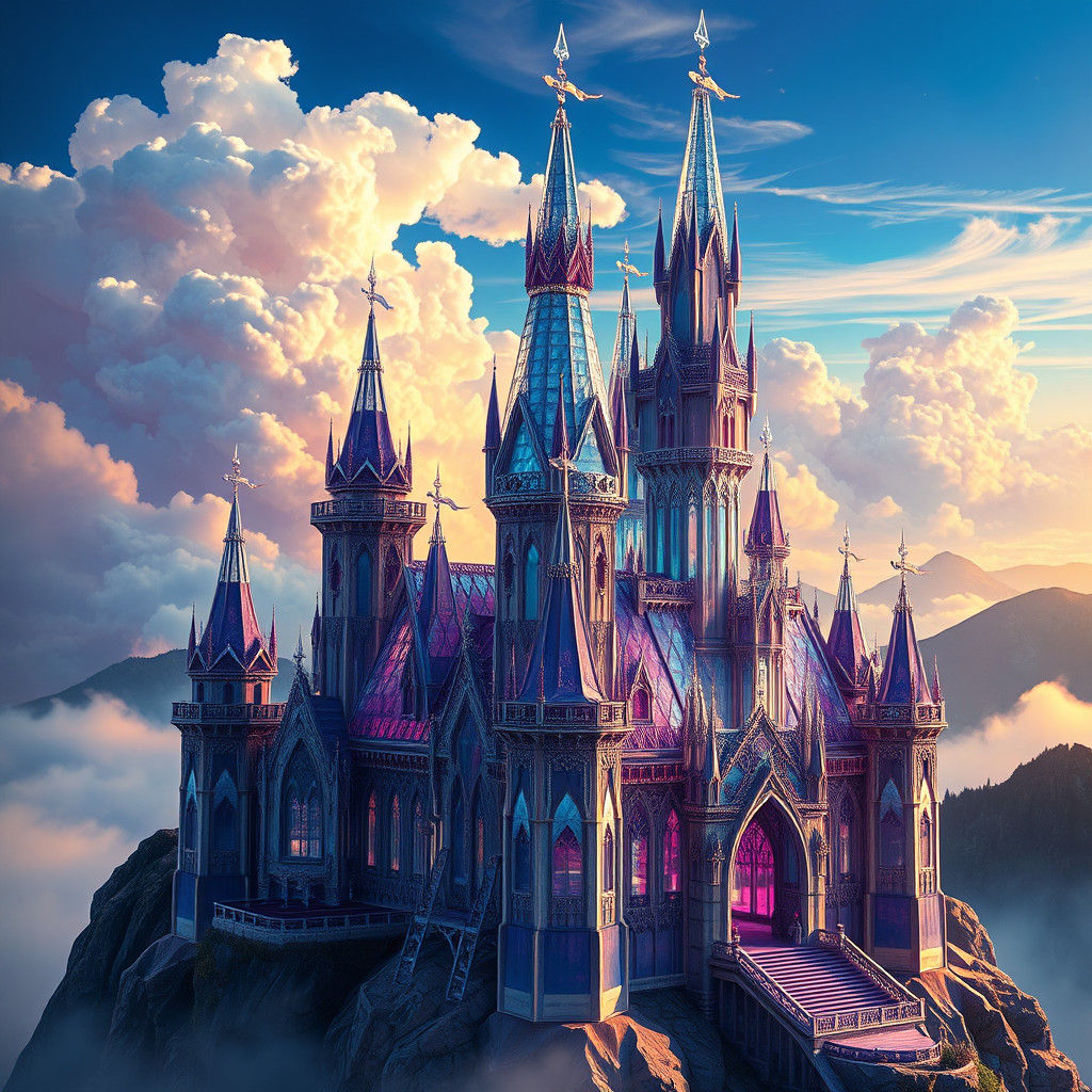 Regal Crystal Castle in Dreamlike Landscape