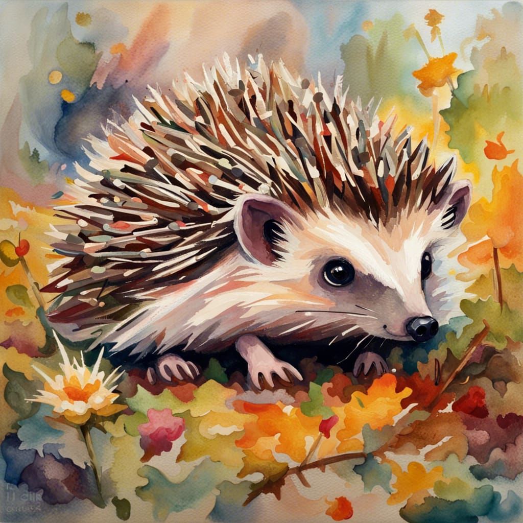Hedgehog in Gouache Impressionist Masterpiece