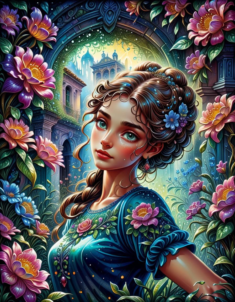 Blooming Flower Garden in Ornate Watercolor Style