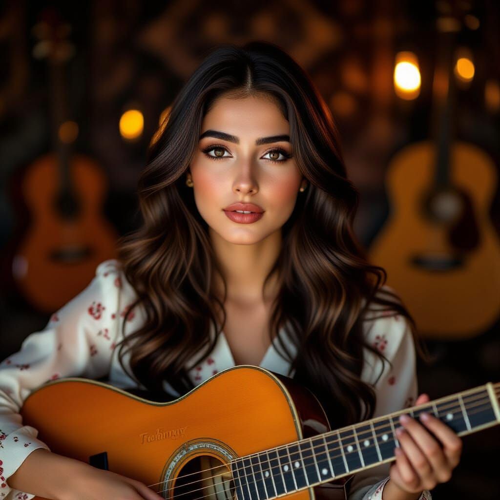 Iranian Woman with Guitar in Cinematic Portrait