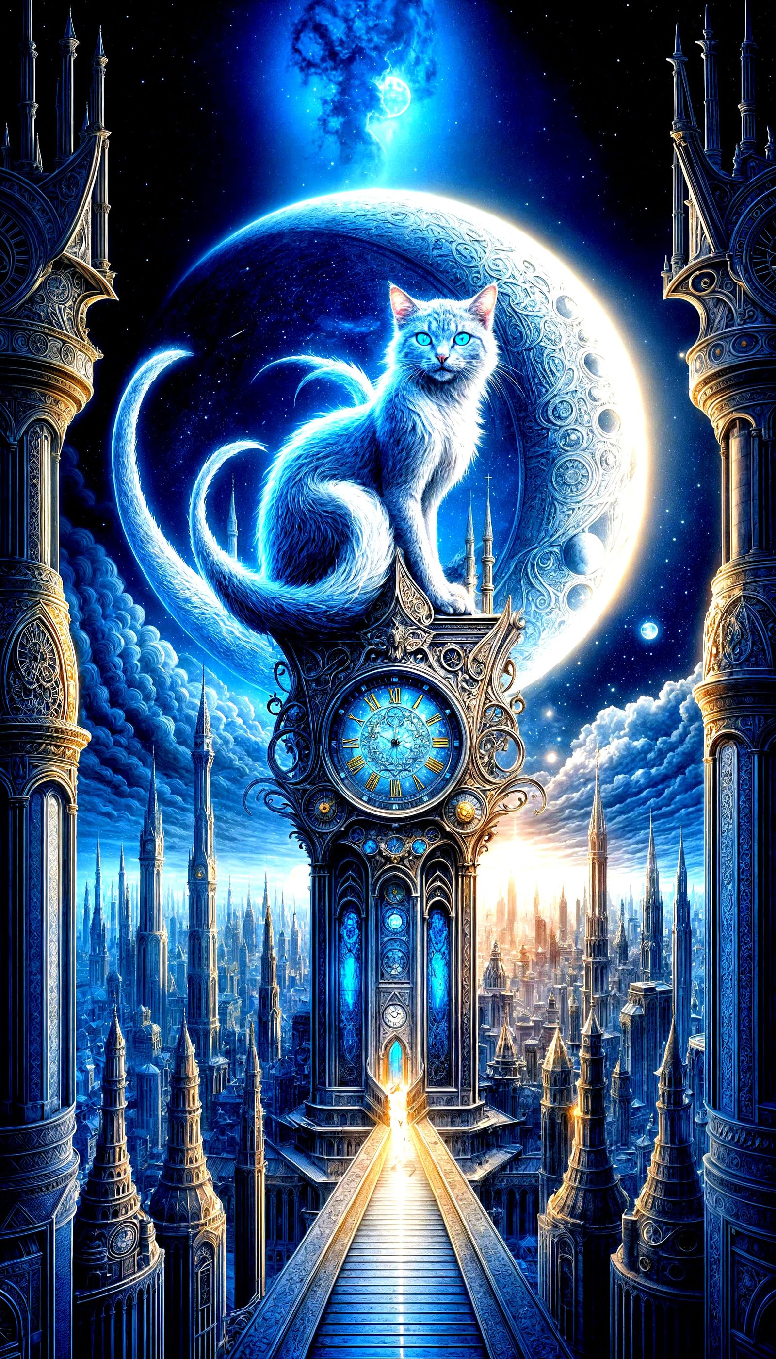 Ethereal Feline Guardian Over Magical Metropolis