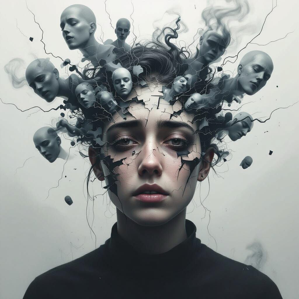 Surreal Portrait of Overstimulated Mind in Muted Tones