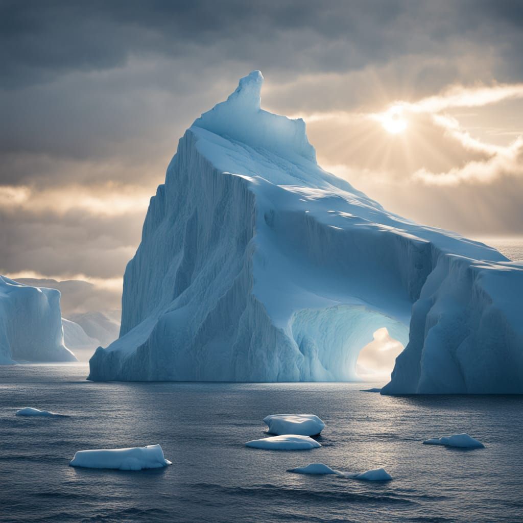 Serenely Majestic Antarctic Iceberg Landscape in Hyper-Reali...