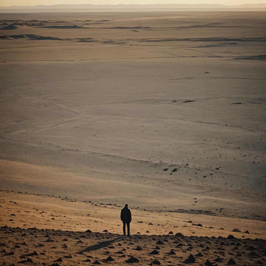Epic Lone Figure in Golden Hour Landscape