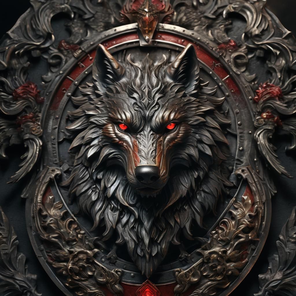 Regal Wolf Emblem: Dark Fantasy Coat of Arms