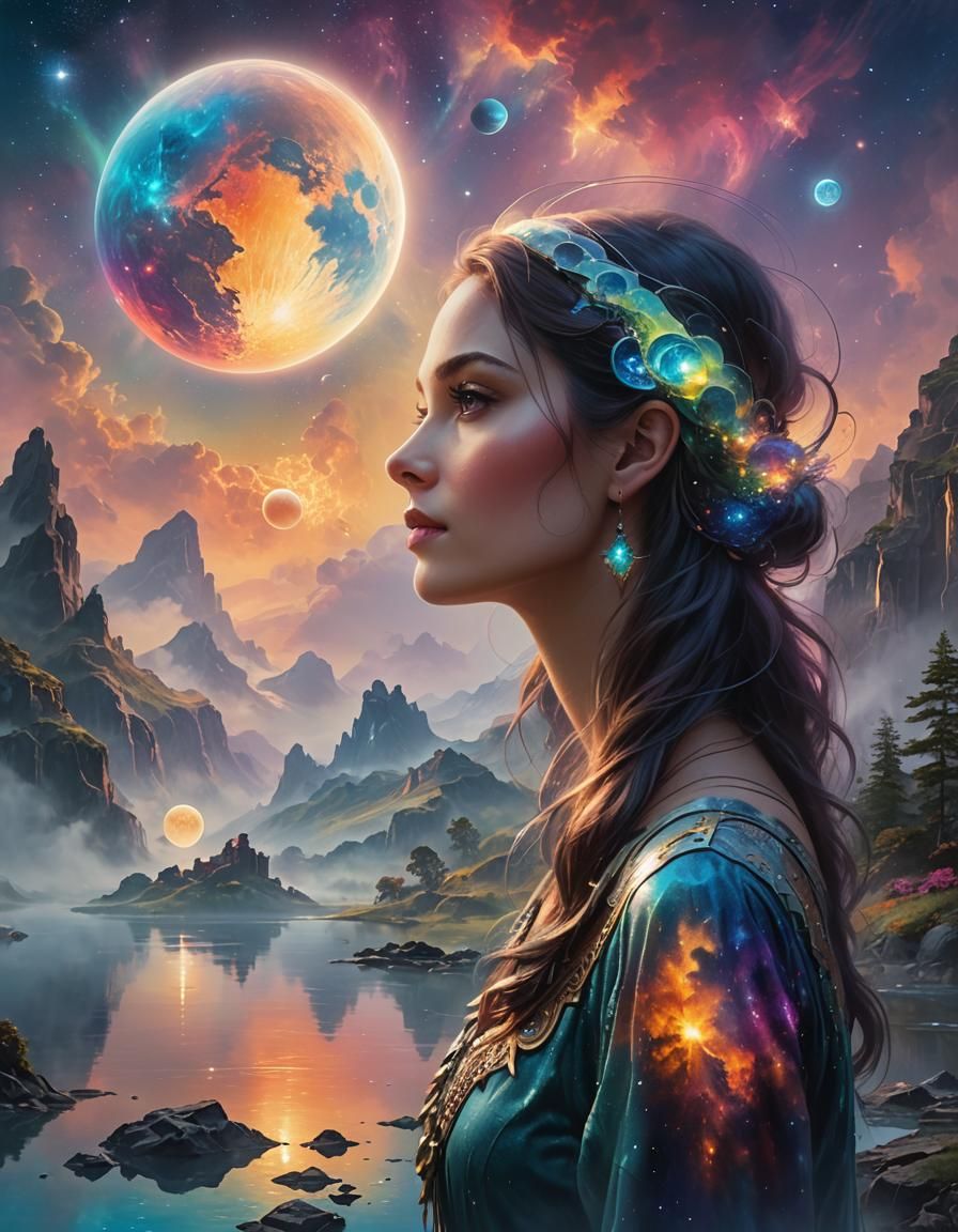 Ethereal Double Exposure Portrait on Alien Planet