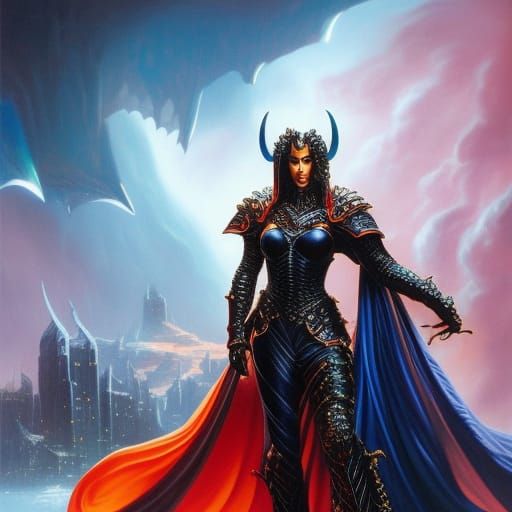 Fierce Woman in Dragon Armor with Sword