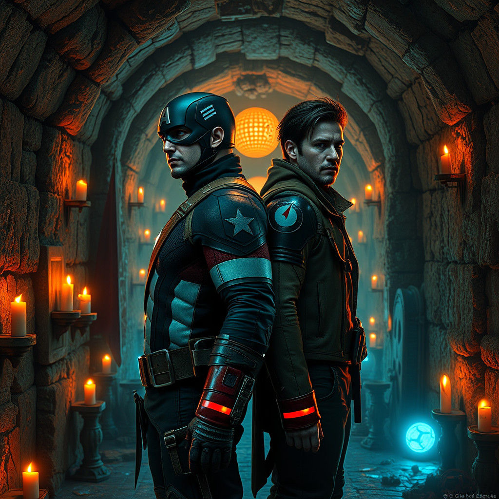 Captain America and Bucky in Retro-Futuristic Catacombs
