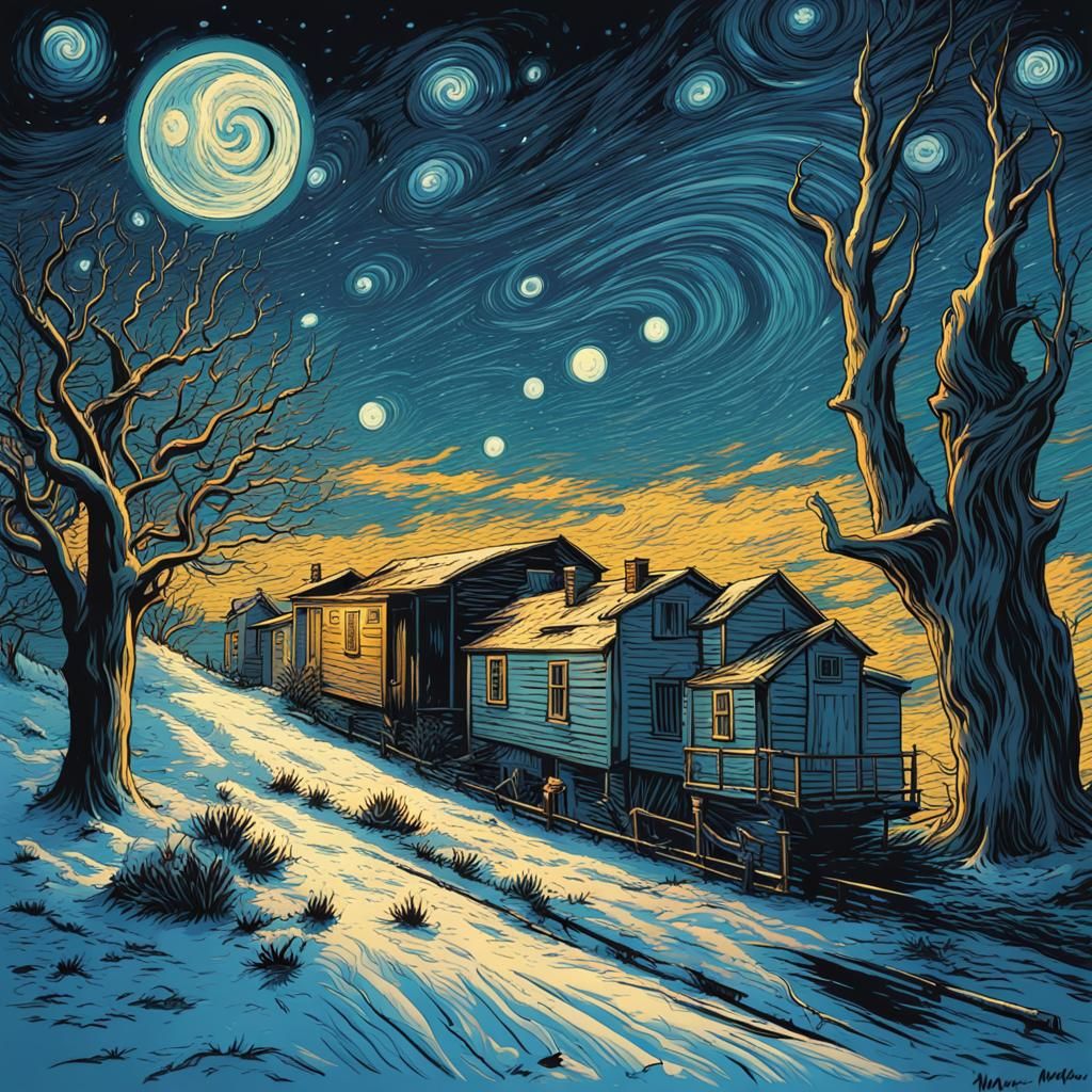 Christmas Night Starry Night Style T-Shirt Design