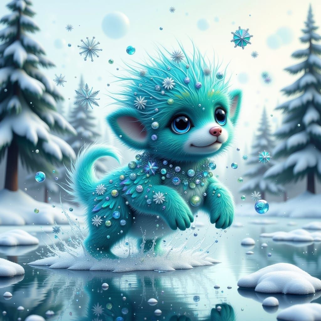 Whimsical Crystal Puppy in Winter Wonderland