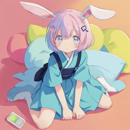 Cute Anime Girl with Bunny Ears in Cel-Shaded Style