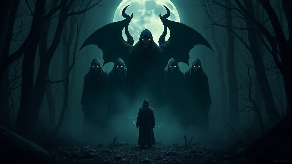 Ethereal Darkness Consumes a Lone Figure in a Haunting Fores...