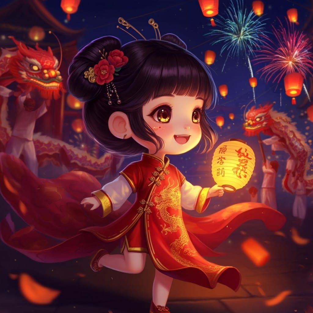 a cheerful chibi girl