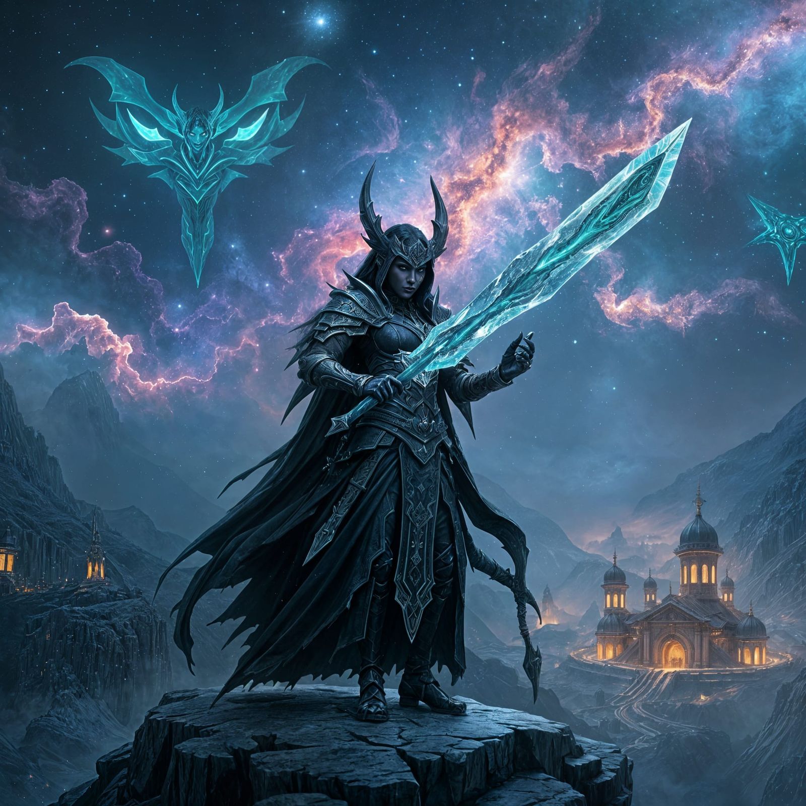 Dark Elf Warrior Goddess of Frost and Ice in Malachite Night...