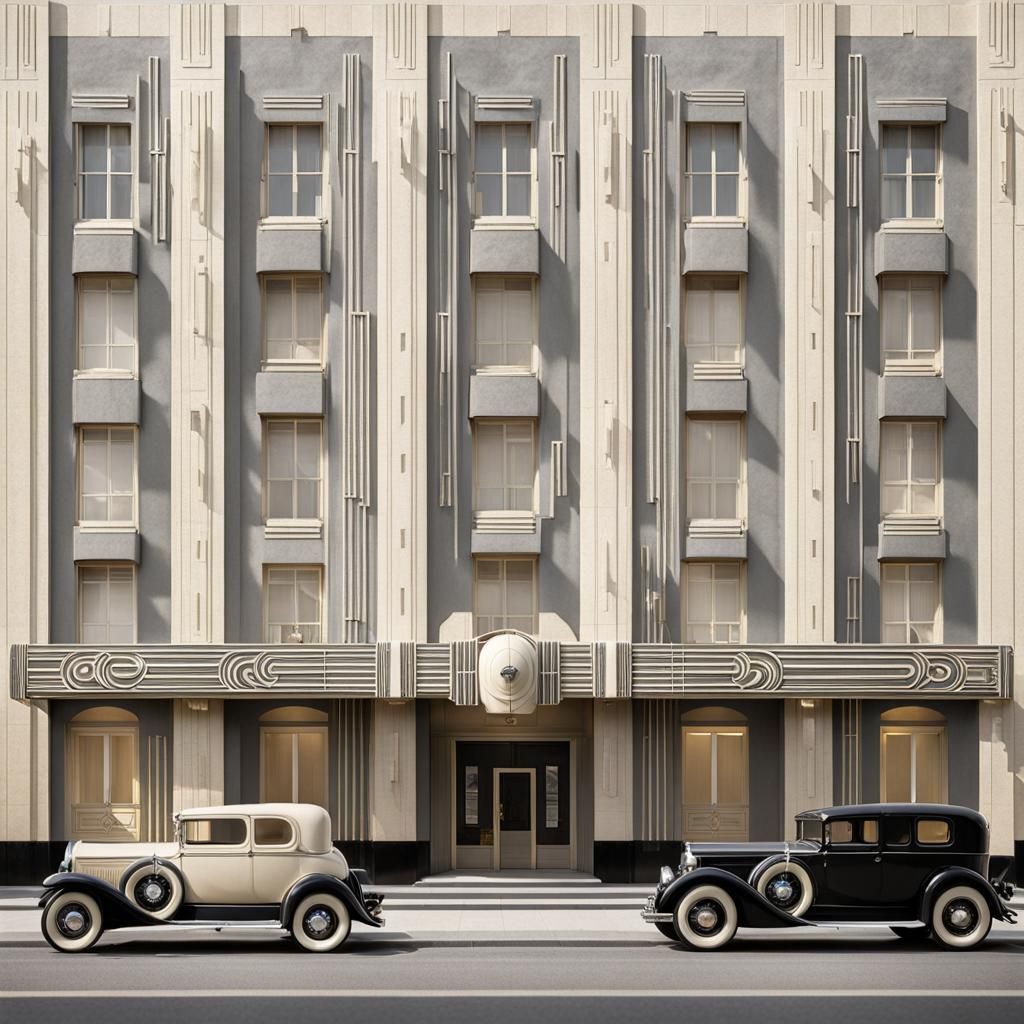 Detailed Art Deco Building in Light Colors