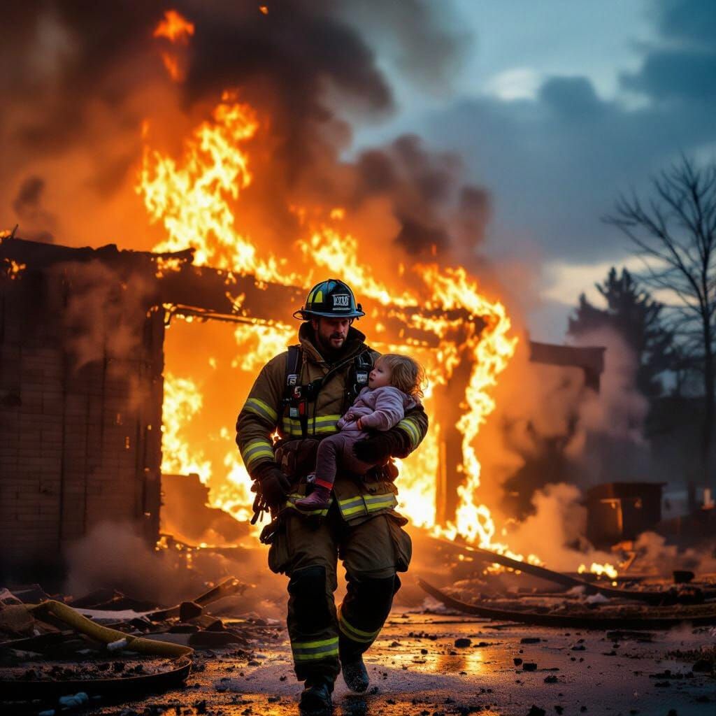 Firefighter Rescues Crying Child From Burning Building