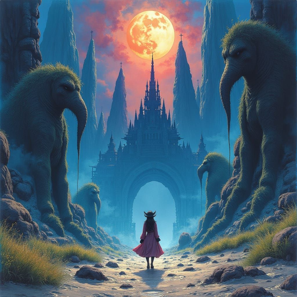 Fantasy Anime Watercolour Scene with Optical Illusion