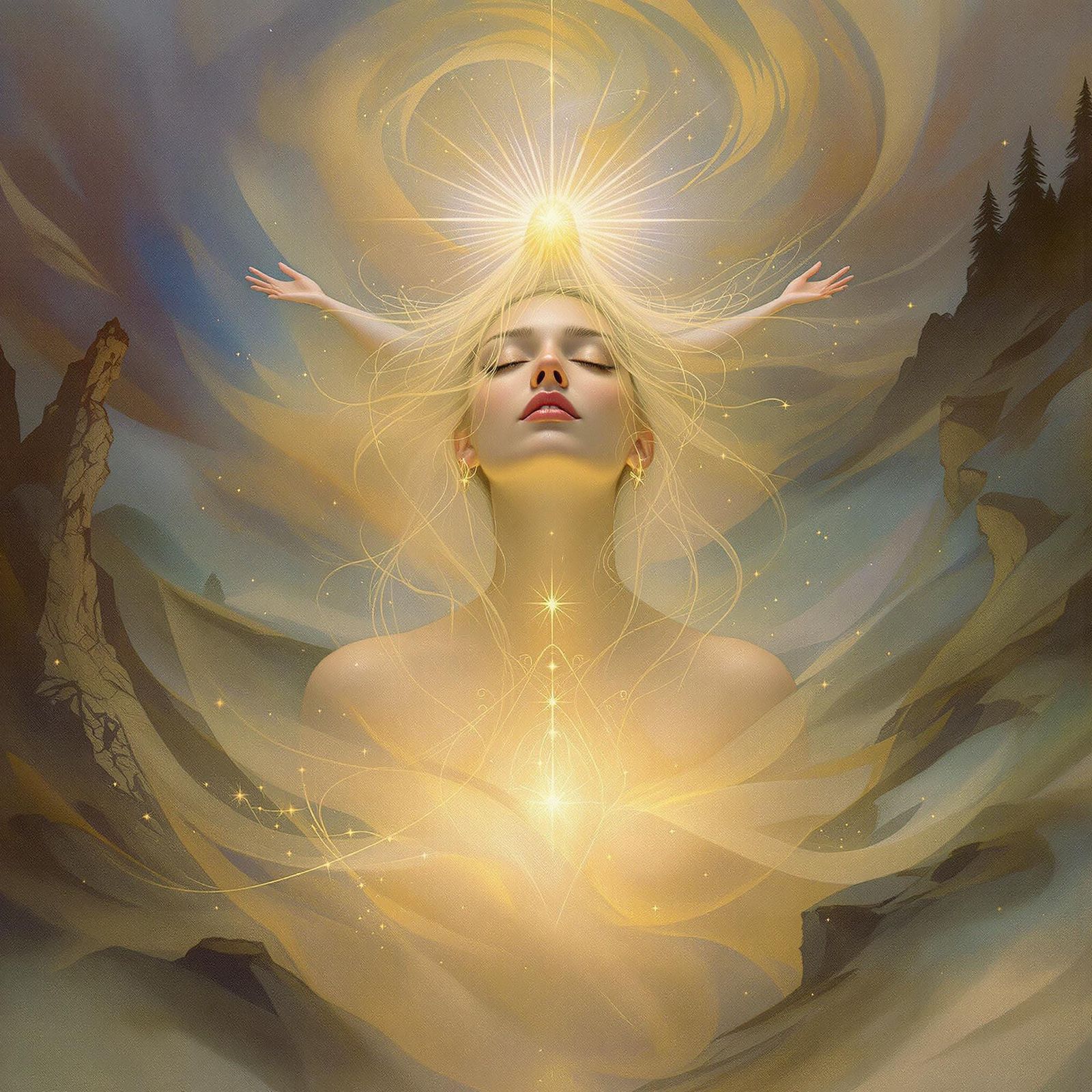 Enigmatic Woman in Ethereal Landscape