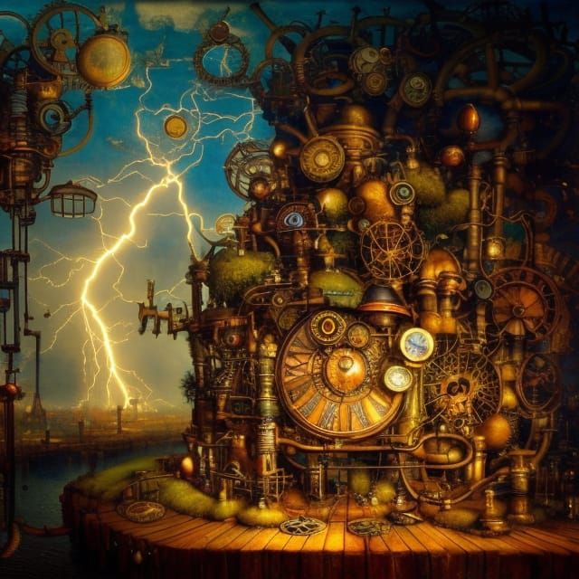 Steampunk Machine Generates Lightning in Toadstool Metropoli...