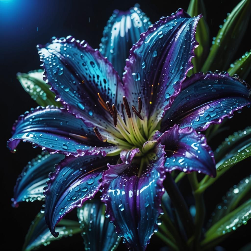 Neon Synthwave Crystal Portrait with Lily