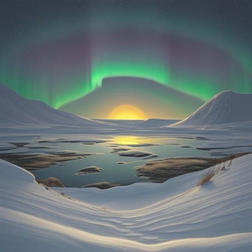 Winter Solstice Scene in Inuit Art Style